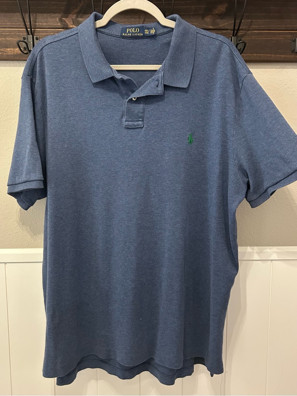Polo Ralph Lauren Men’s Blue Heather 100% Cotton Polo Shirt Green Pony Logo XXL